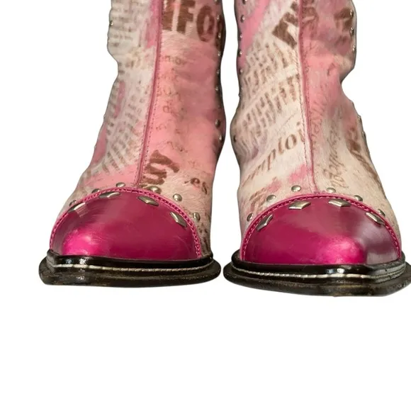 Donald Pliner Western Couture Collection Jaycee Pink Studded Women Boots Size 7