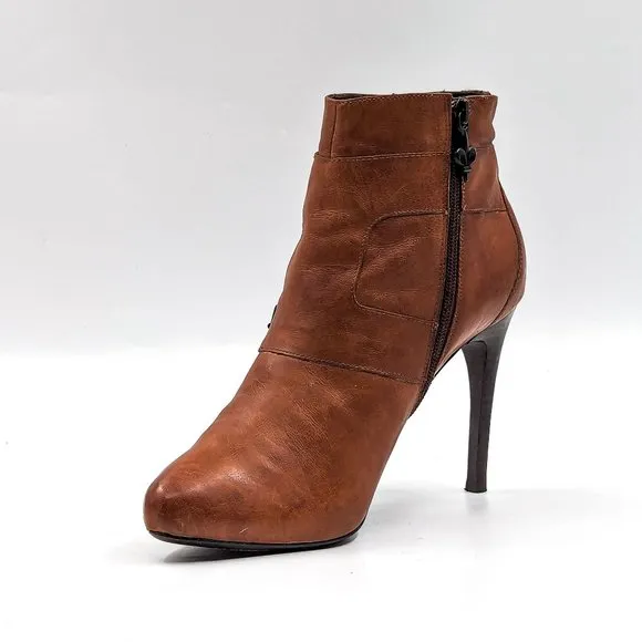 Donald Pliner Women Estero Brown Leather Moto Biker Buckle Ankle Boots size 8