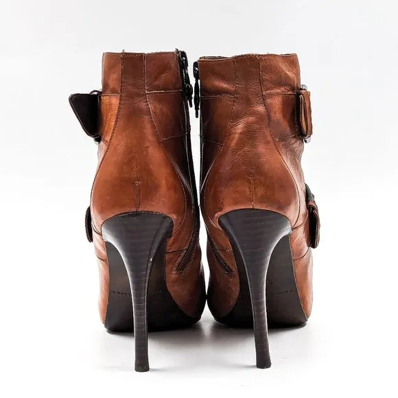 Donald Pliner Women Estero Brown Leather Moto Biker Buckle Ankle Boots size 8
