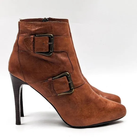 Donald Pliner Women Estero Brown Leather Moto Biker Buckle Ankle Boots size 8