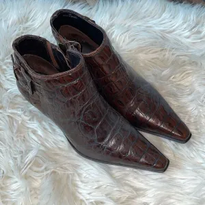 Donald J Pliner Brown Snakeskin Leather Heeled Booties