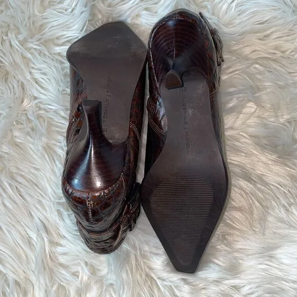 Donald J Pliner Brown Snakeskin Leather Heeled Booties