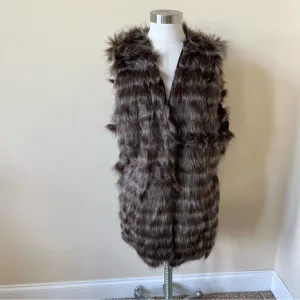 Donna Salyers' Fabulous-Furs Faux Fur Stand Collar Hook Front Vest Size XL Brown