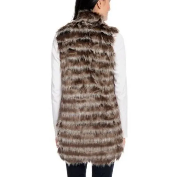 Donna Salyers' Fabulous-Furs Faux Fur Stand Collar Hook Front Vest Size XL Brown