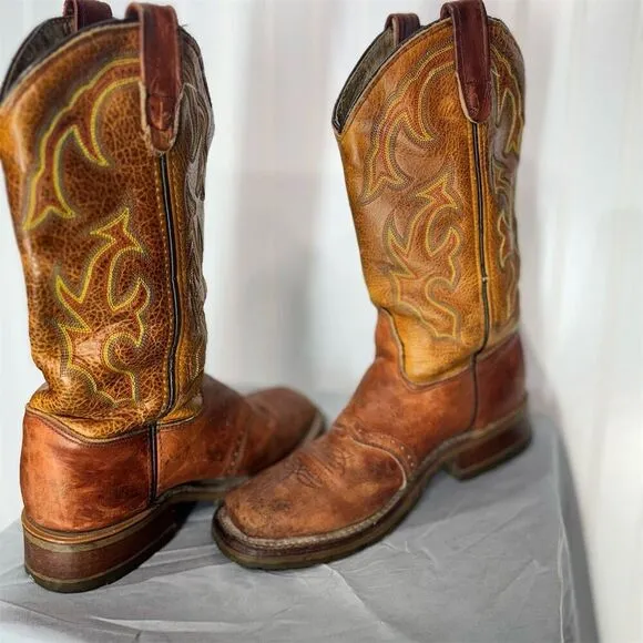 Double H 7.5 M Brown Leather Square  Western Work Boots Oil Resistant  USA Made