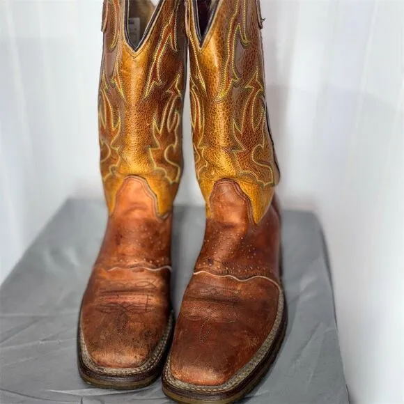 Double H 7.5 M Brown Leather Square  Western Work Boots Oil Resistant  USA Made