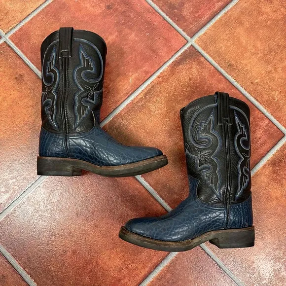Double H Leather Pull Strap Western Embroidery Women’s Boots Size 6.5