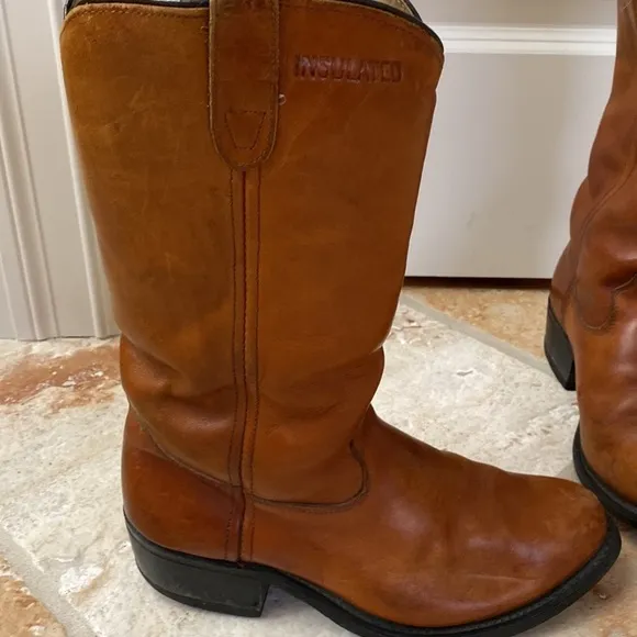 Double H - Vintage Cowboy Boots Mens Insulated Brown Leather, Round toe, Size 8