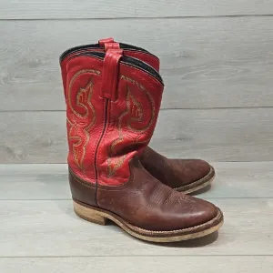 Double H Women 3390 Red&amp;Brown Cowboy Western Leather Boots Shoes 9M