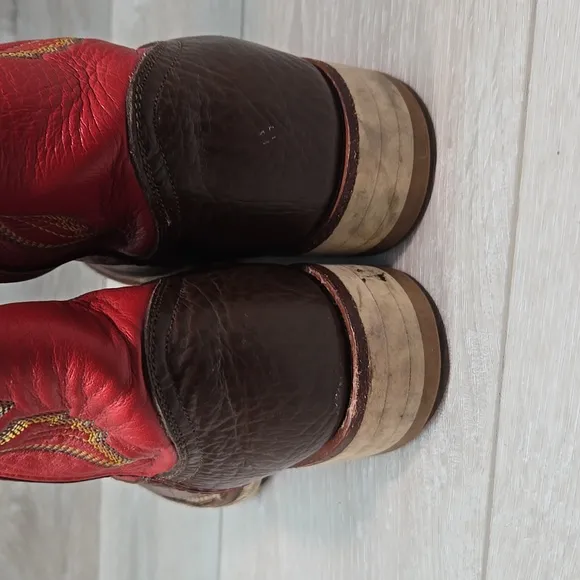 Double H Women 3390 Red&amp;Brown Cowboy Western Leather Boots Shoes 9M