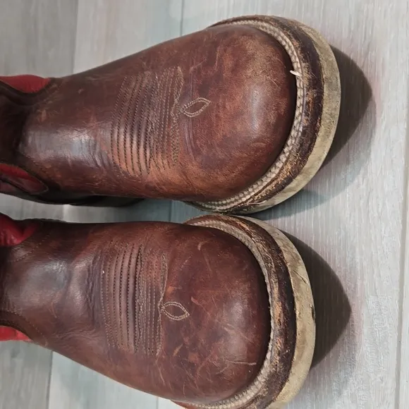 Double H Women 3390 Red&amp;Brown Cowboy Western Leather Boots Shoes 9M