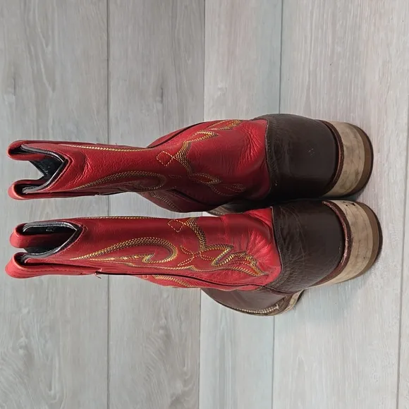 Double H Women 3390 Red&amp;Brown Cowboy Western Leather Boots Shoes 9M