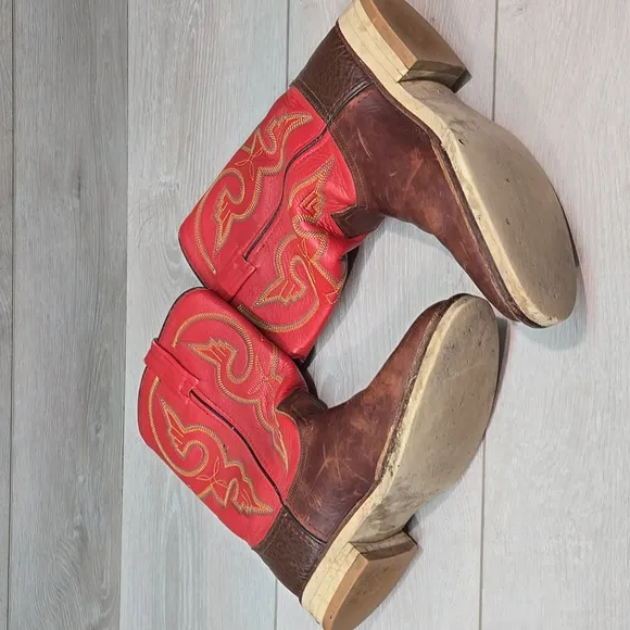 Double H Women 3390 Red&amp;Brown Cowboy Western Leather Boots Shoes 9M