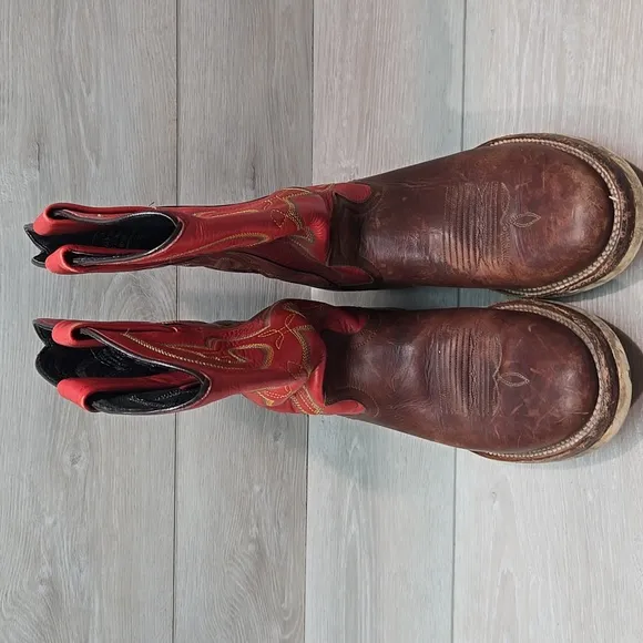 Double H Women 3390 Red&amp;Brown Cowboy Western Leather Boots Shoes 9M