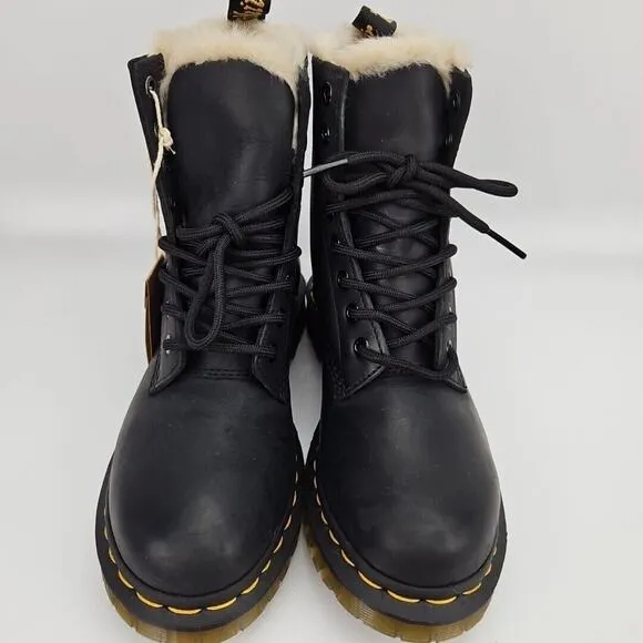 Dr. Doc Martens 1460 Serena Burnished Wyoming Black Women Boots US 6 FUR Lined