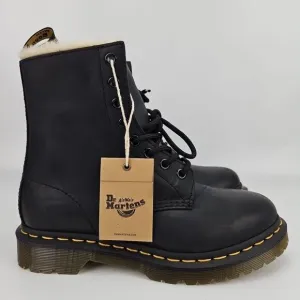 Dr. Doc Martens 1460 Serena Burnished Wyoming Black Women Boots US 6 FUR Lined