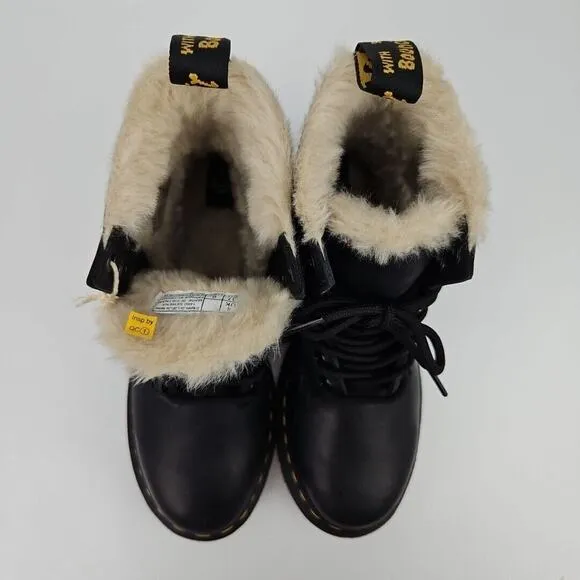 Dr. Doc Martens 1460 Serena Burnished Wyoming Black Women Boots US 6 FUR Lined