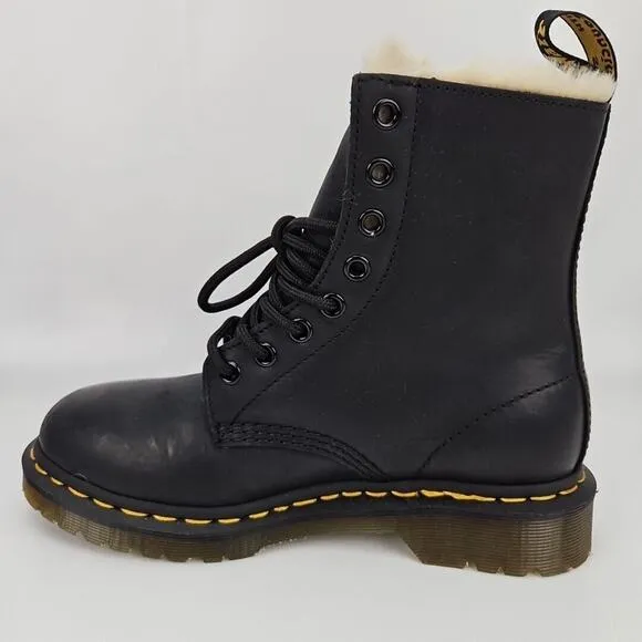 Dr. Doc Martens 1460 Serena Burnished Wyoming Black Women Boots US 6 FUR Lined