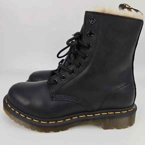 Dr. Doc Martens 1460 Serena Burnished Wyoming Black Women Boots US 6 FUR Lined