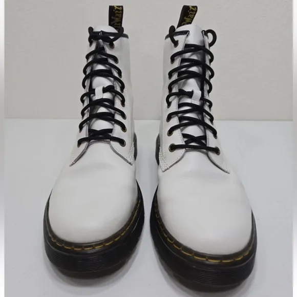 Dr. Doc Martens Zavala Combat Boots White Leather Lace Up Size 10 Mens/ Women 11