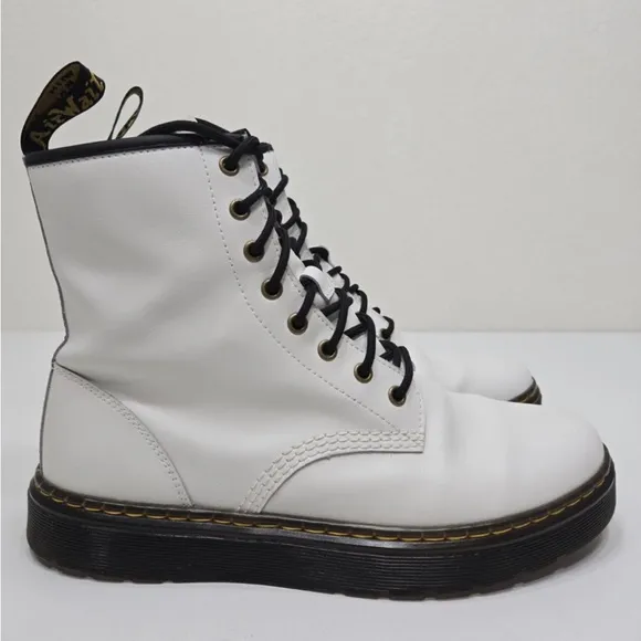 Dr. Doc Martens Zavala Combat Boots White Leather Lace Up Size 10 Mens/ Women 11