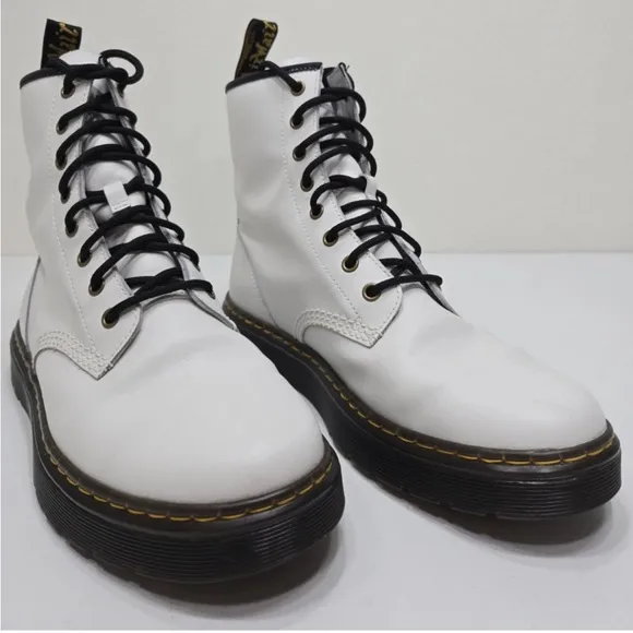 Dr. Doc Martens Zavala Combat Boots White Leather Lace Up Size 10 Mens/ Women 11