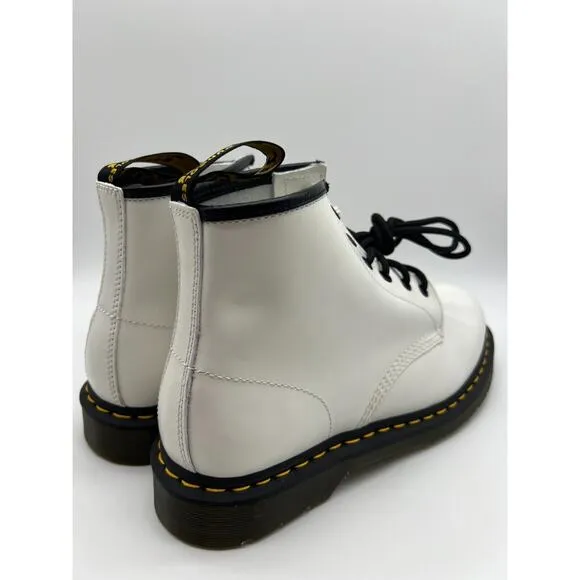 Dr. Martens 101 Yellow Stitch White Smooth Leather Ankle Boots Womens 10/Men 9🛒