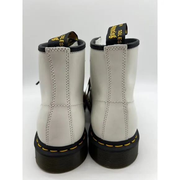 Dr. Martens 101 Yellow Stitch White Smooth Leather Ankle Boots Womens 10/Men 9🛒