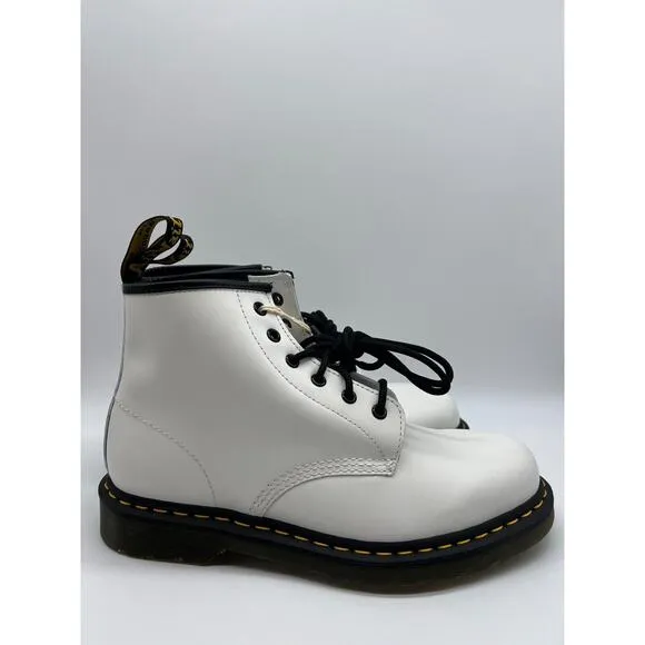 Dr. Martens 101 Yellow Stitch White Smooth Leather Ankle Boots Womens 10/Men 9🛒