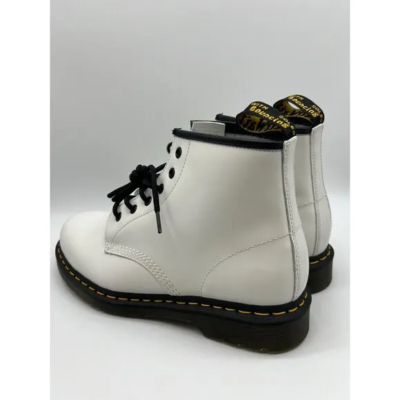 Dr. Martens 101 Yellow Stitch White Smooth Leather Ankle Boots Womens 10/Men 9🛒