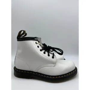 Dr. Martens 101 Yellow Stitch White Smooth Leather Ankle Boots Womens 10/Men 9🛒