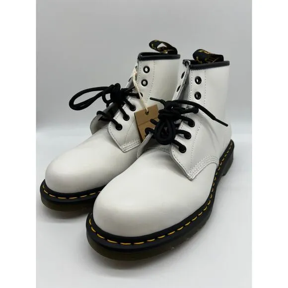 Dr. Martens 101 Yellow Stitch White Smooth Leather Ankle Boots Womens 10/Men 9🛒