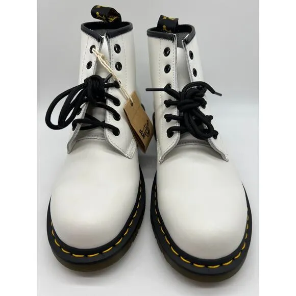 Dr. Martens 101 Yellow Stitch White Smooth Leather Ankle Boots Womens 10/Men 9🛒
