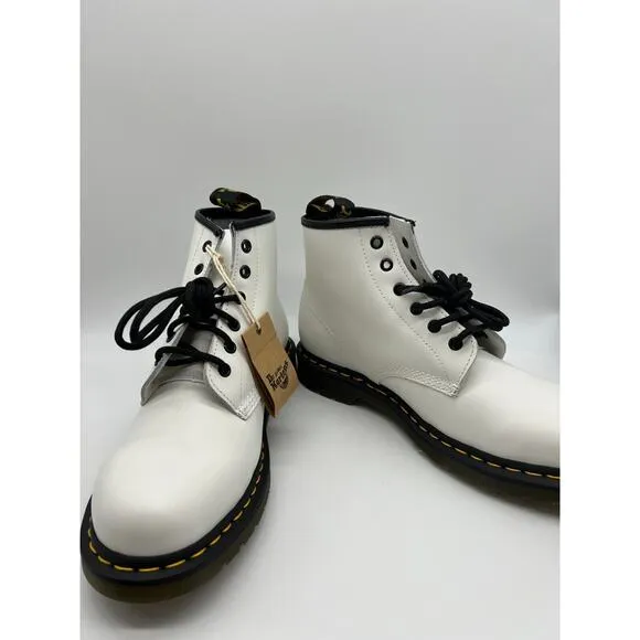 Dr. Martens 101 Yellow Stitch White Smooth Leather Ankle Boots Womens 10/Men 9🛒