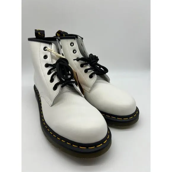 Dr. Martens 101 Yellow Stitch White Smooth Leather Ankle Boots Womens 10/Men 9🛒