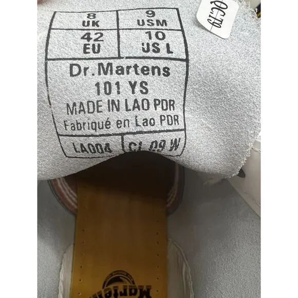 Dr. Martens 101 Yellow Stitch White Smooth Leather Ankle Boots Womens 10/Men 9🛒