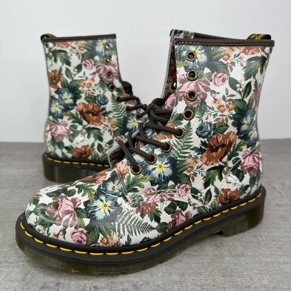 Dr. Martens 1460 English Garden Floral Leather Boots Women Size 6