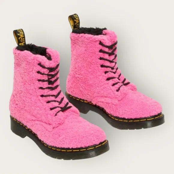 Dr Martens 1460 Pascal Faux Shearling Pink Lux Borg Boots Women’s Size 7 Boots