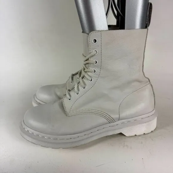 Dr. Martens 1460 Pascal Mono Chelsea Boots Women 9 White Leather Lace Up Pull On