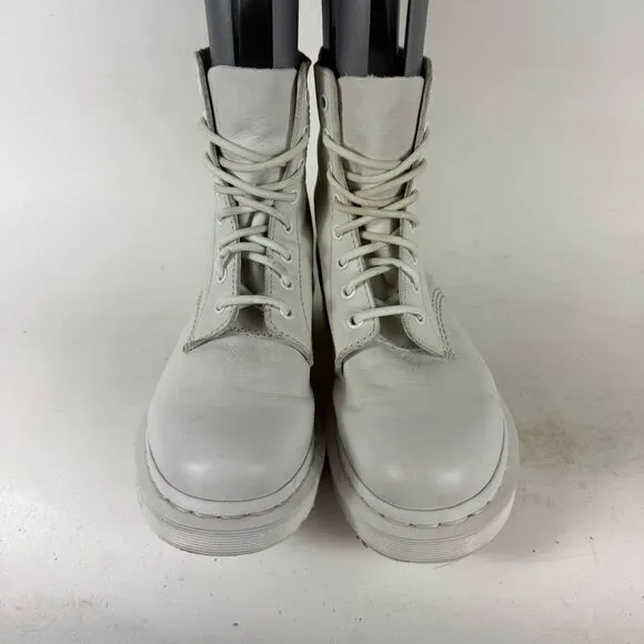 Dr. Martens 1460 Pascal Mono Chelsea Boots Women 9 White Leather Lace Up Pull On