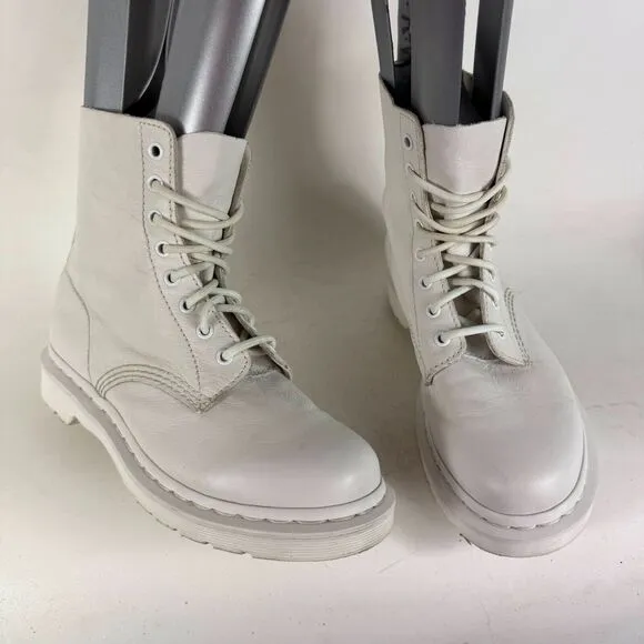 Dr. Martens 1460 Pascal Mono Chelsea Boots Women 9 White Leather Lace Up Pull On