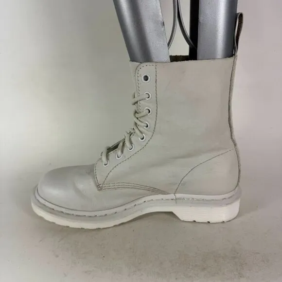 Dr. Martens 1460 Pascal Mono Chelsea Boots Women 9 White Leather Lace Up Pull On