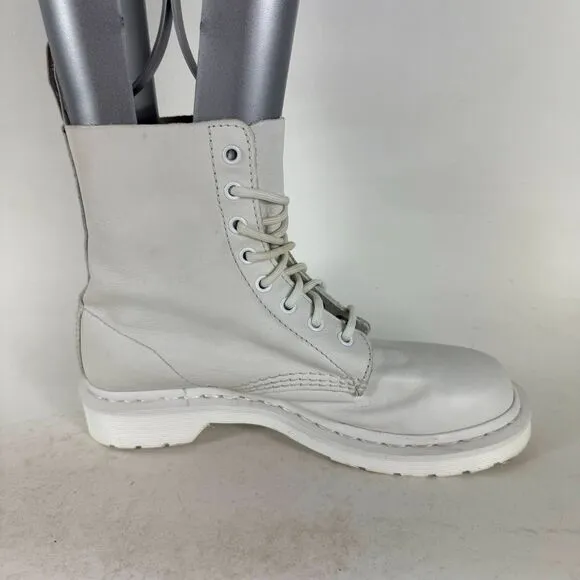 Dr. Martens 1460 Pascal Mono Chelsea Boots Women 9 White Leather Lace Up Pull On