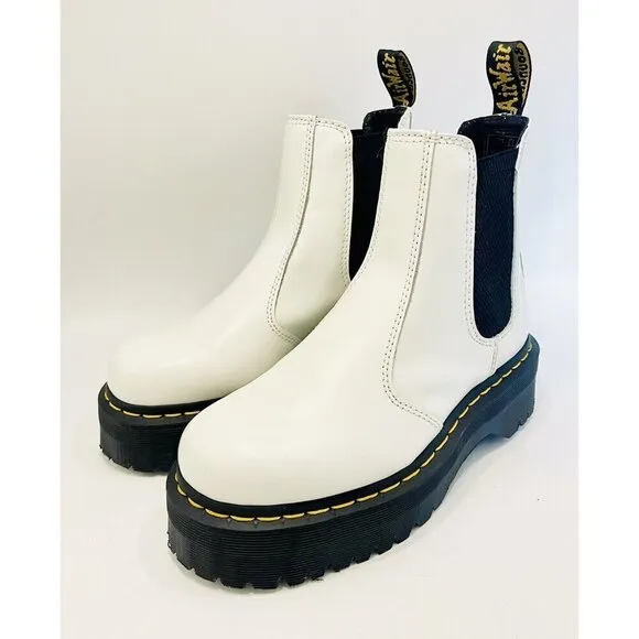 Dr. Martens 2976 Quad Retro White Chelsea Boots Platform Size 6 Leather