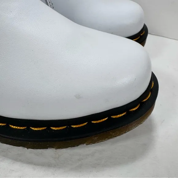 Dr. Martens 2976 Yellow Stitch Smooth White Leather Chelsea Boots Women Size 8