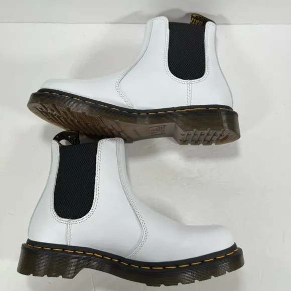 Dr. Martens 2976 Yellow Stitch Smooth White Leather Chelsea Boots Women Size 8