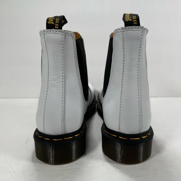 Dr. Martens 2976 Yellow Stitch Smooth White Leather Chelsea Boots Women Size 8