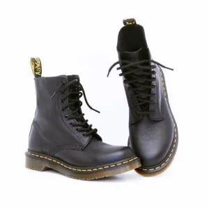 Dr. Martens Black Combat Boots Pascal Virginia Leather Lace Up Women Sz 7 US