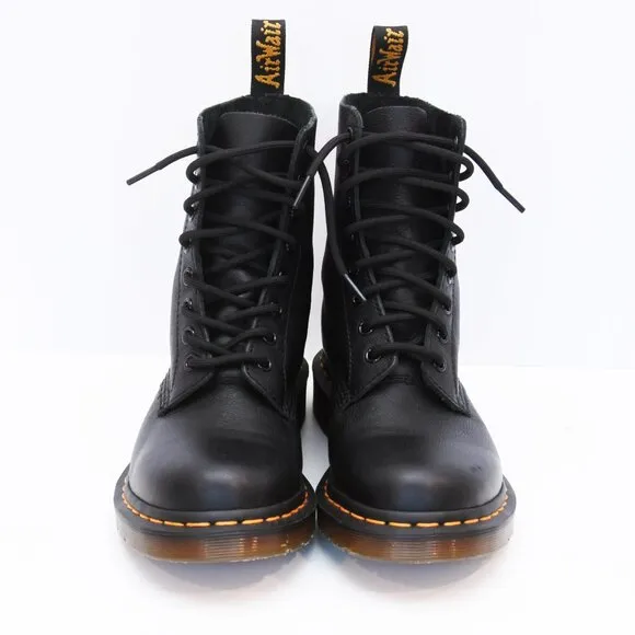 Dr. Martens Black Combat Boots Pascal Virginia Leather Lace Up Women Sz 7 US
