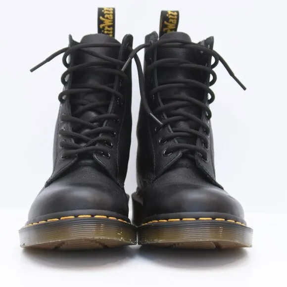 Dr. Martens Black Combat Boots Pascal Virginia Leather Lace Up Women Sz 7 US